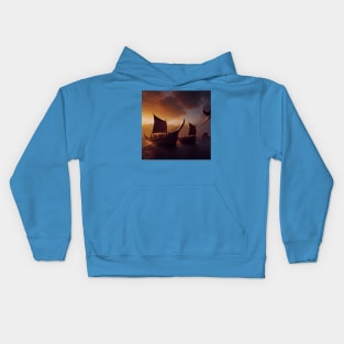 Viking Raiders on Longships Kids Hoodie